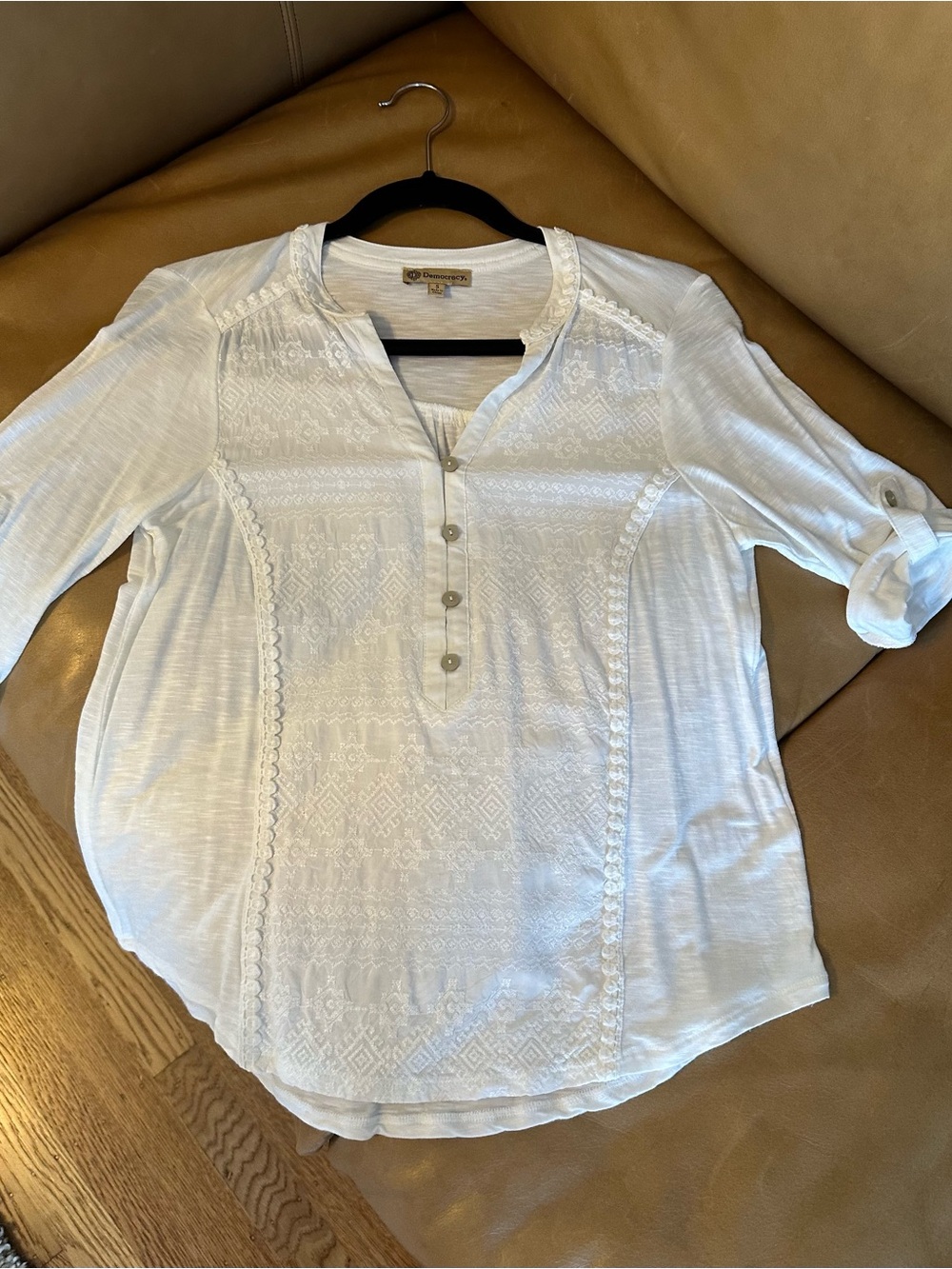 Democracy White Lace-Panel Henley Tunic